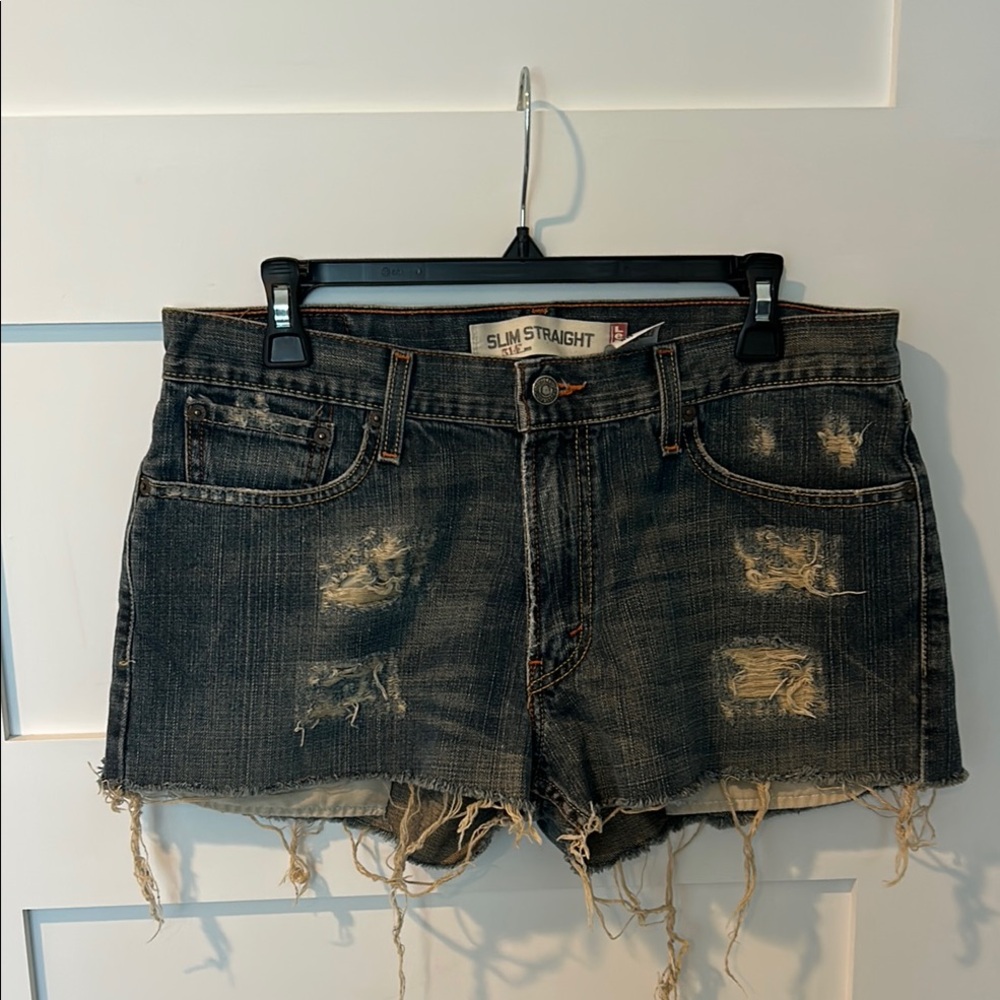 Levi’s Distressed Black Denim Shorts. Never washed. Non smoking home